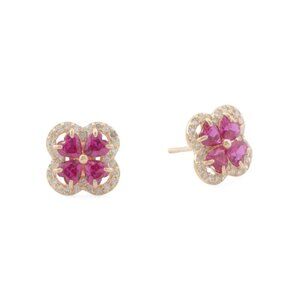 GEMOLIO Gold/Ruby 14kt Gold Lab Grown Ruby Heart Cluster Earrings